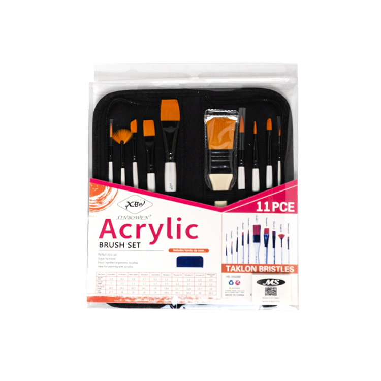 Acrylic brush set 11 pieces with case - XBW 