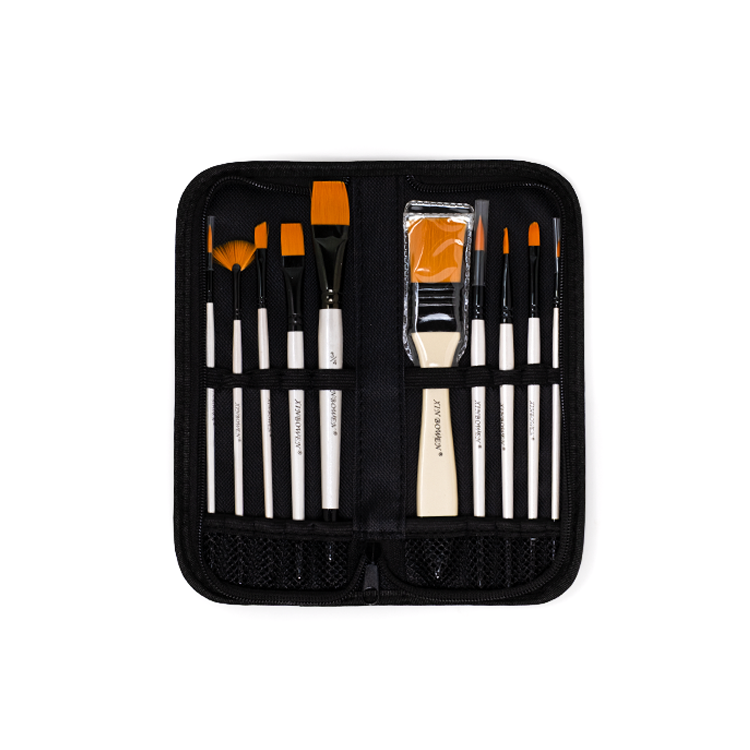 Acrylic brush set 11 pieces with case - XBW 