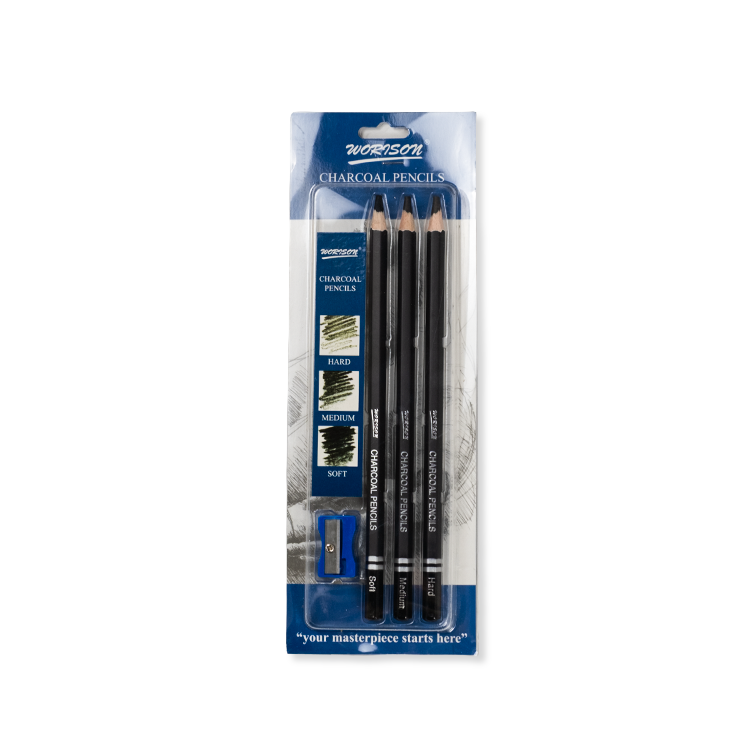 Set of 3 Charcoal Pencils with Sharpener-Worison