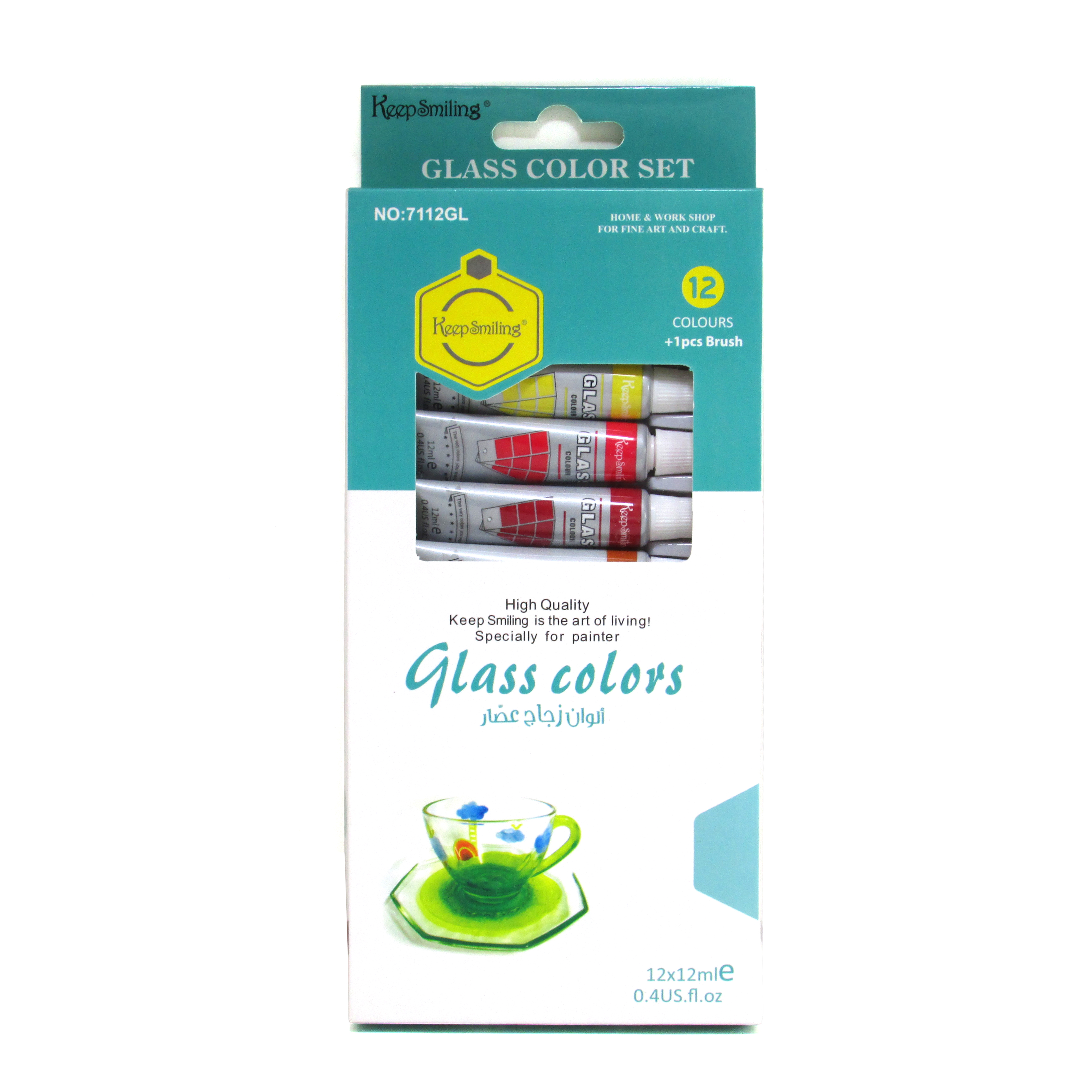 Keep Smiling Glass Paint Tubes Set, 12 ml- 12 colors.