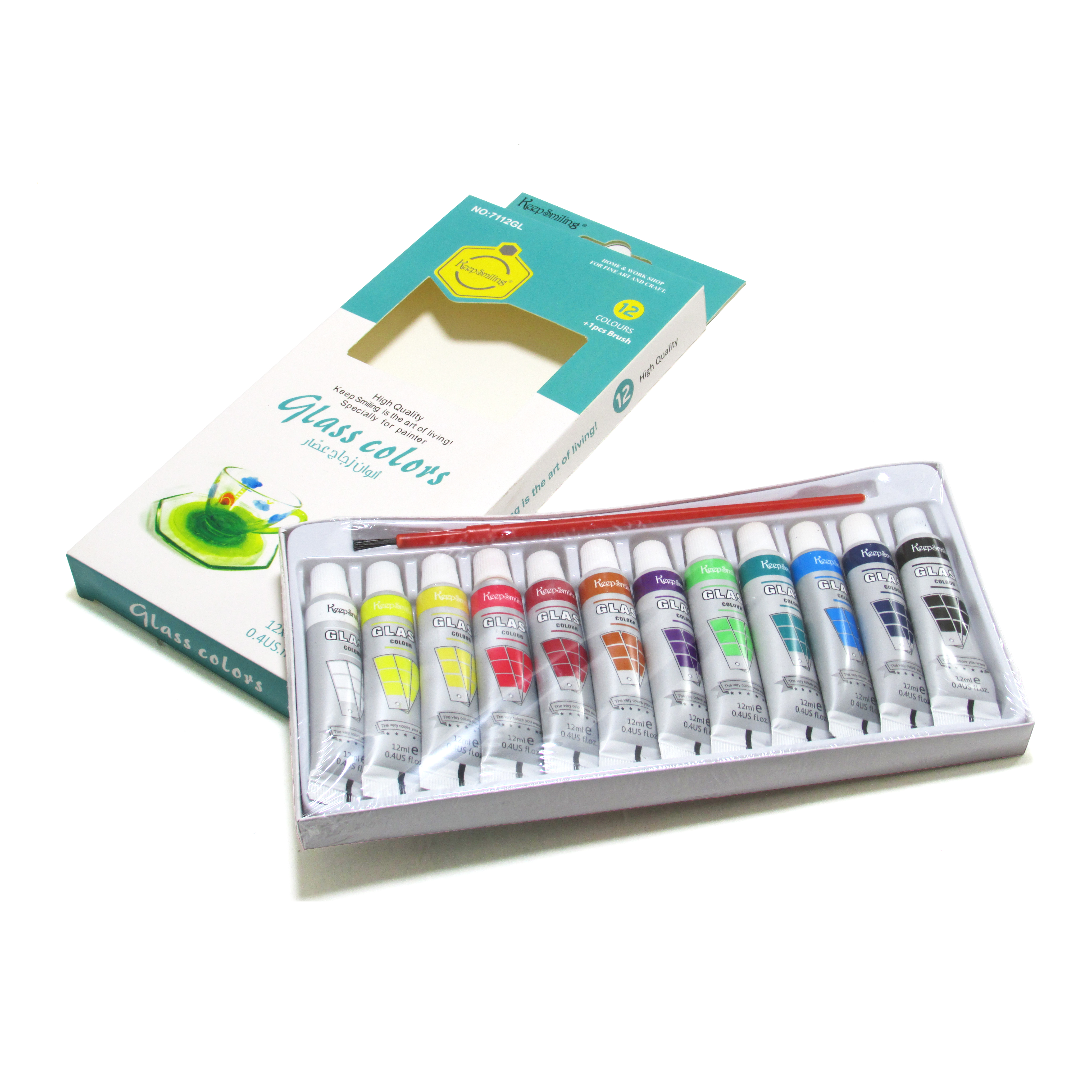 Keep Smiling Glass Paint Tubes Set, 12 ml- 12 colors.